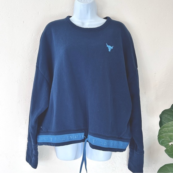 UNDER ARMOUR Project Rock Women Navy Crew Neck Fleece Crop Crewneck Size XL - Picture 2 of 11